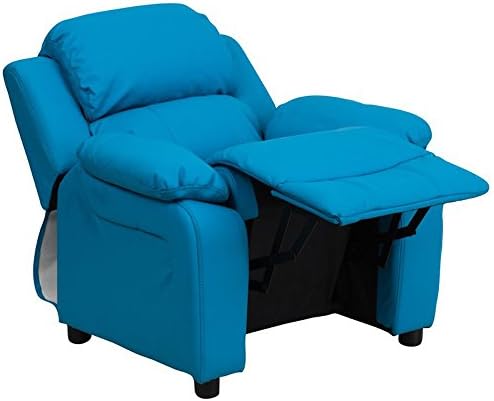 Kids Recliner Chair With Storage - Children, Toddler Room Modern Furniture - Oversized Seat - Microfiber or Vinyl Upholstered - Accent Colors (Vinyl - Turqoise)