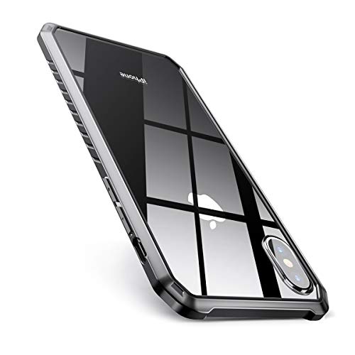 AINOPE Shockproof Series Tempered Glass Case for iPhone Xs/iPhone X Case,[Military Grade Drop Tested][Mimics The Glass Back of iPhone] + Soft Silicone Bumper Cover for Apple 5.8 (2018 & 2017)(Clear)