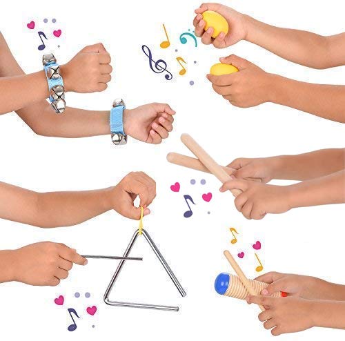 MAXZONE Kids Musical Instruments, 30Pcs 17 Types Wooden Instruments Tambourine Xylophone Toys for Kids Children, Preschool Educational Learning Musical Toys for Boys Girls with Backpack - Thumbnail 3