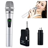 Merdumia 6.35mm Interface UHF Rechargeable Handheld Wireless microphones for Singing,Wedding and Seminars.