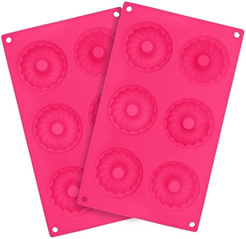2 Pack 6 Cavity Donut Pan BONUS EBOOK! 100% Food Grade Top Silicone Baking Pan, BPA-Free, Non-Stick, Full Size Doughnuts, Professional Grade Pan, Microwave, Freezer, Oven, Dishwasher Safe, Rose