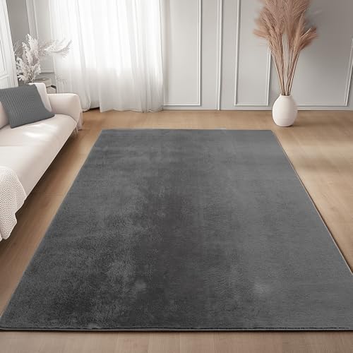 Carpettex Teppich Grau 160x220 cm- Kurzflor Teppich Waschbar, weich & rutschfest, modern einfarbiges Design für Wohnzimmer, Küche Schlafzimmer, & Kind