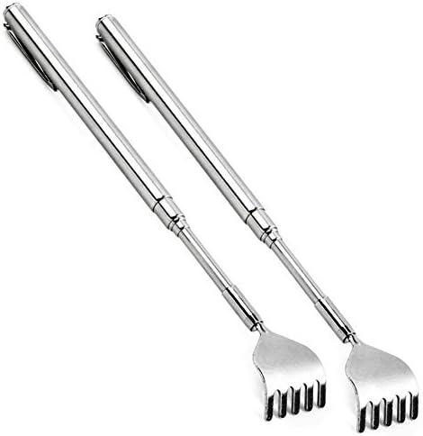 2x Telescopic Stainless Steel Back Scratcher with Pocket Clip - 2 Pack by BakS