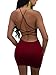 Misfondle Women's Sexy Bodycon Backless Spaghetti Lace up Mini Club Dress Khaki Red