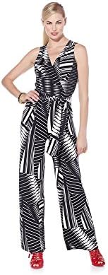 Nikki By Nikki Poulos Women's Plus &amp; Petite Size Sleeveless Belted Wide Loose Leg Jumpsuits (3X, Black/White Geo)