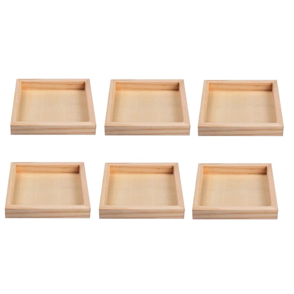 Cabilock 6pcs Wood Serving Tray Square Unfinished Wooden Serving Platter for Block Puzzle Montessori Materials Crafts,Wood Color,12.4x12.4cm