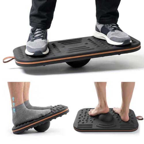 Balance Board, 360 Degree Wobble Balance Board for Adults, 2-in-1 Double-Sided Anti-Fatigue Mat & Stability Trainer for Standing Desk, Home Fitness or Office, Premium Faux Leather & Solid Wood
