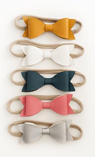 NEW to Amazon | Hey Hey Hooray Faux Leather Bow – Stretch Headbands for Baby &amp; Toddler Girls, Set of 5 (Nylon Heandband)