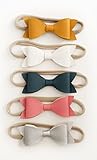 NEW to Amazon | Hey Hey Hooray Faux Leather Bow – Stretch Headbands for Baby & Toddler Girls, Set of 5 (Nylon Heandband)