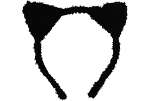Fuzzy Cat Ears Headband - Fluffy Kitty Hairband for Halloween & Cosplay - Black Plush Furry Ears - Women & Girls