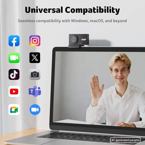 Acer 4K Webcam for PC/Mac with All-Metal Unibody Sculpted, Sony 1/2" Sensor, PDAF, 2 Noise Reduction Mics, Privacy Cover for Switch 2/Zoom/Teams/Facetime/YouTube/Google Meet