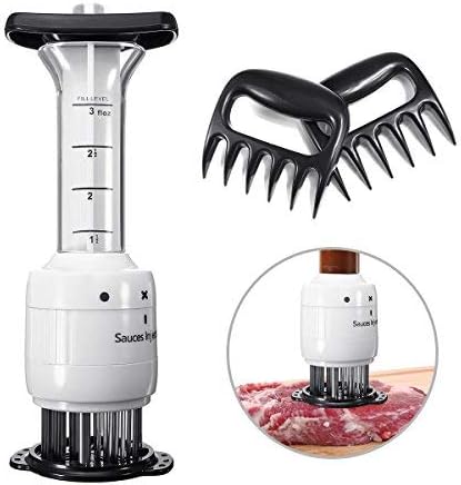 PATHONOR Meat Injector, Meat Tenderizer Stainless Needle 2 in 1 Kitchen Tool 3 Injection Needle Pinhole with BBQ Bear Claws for BBQ,Tenderizing,Marinade