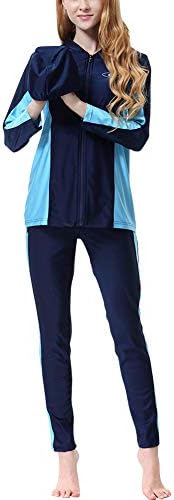 uirend Women Swimwear Tankinis - Muslim Modest Long Sleeve Surfing Suit Beach Girls Full Coverage Zipper Burkini Bathingsuits
