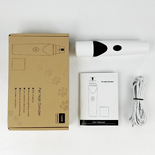 Pet Nail Grinder, Mindsinglong USB Rechargeable Electric Animals Nail Grooming Tool for Small Medium Large Size Dogs, Cats and Other Pets - White