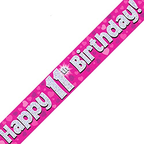 British Ballet® 11th Birthday Banner Pink (2.7m x 13cm) • Shiny Foil Party Decoration • Age 11 Foil Pennant • 3 x 90cm Banners • Indoor & Outdoor Use • Pink Birthday Banner for Kids