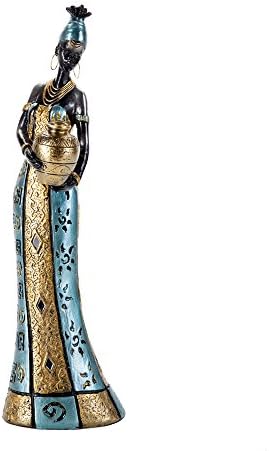 Redeco Full-Dress Decorative African Female Doll Figurine, Tribal Women Sculpture, Indoor Home Office Tabletop Decoration, Carrying Jar