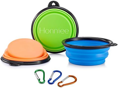 Honniee Collapsible Dog Bowl - Foldable Expandable Cup Dish for Food Water Feeding - BPA Free FDA Approved Silicone with Free Carabiner(3 Pack)