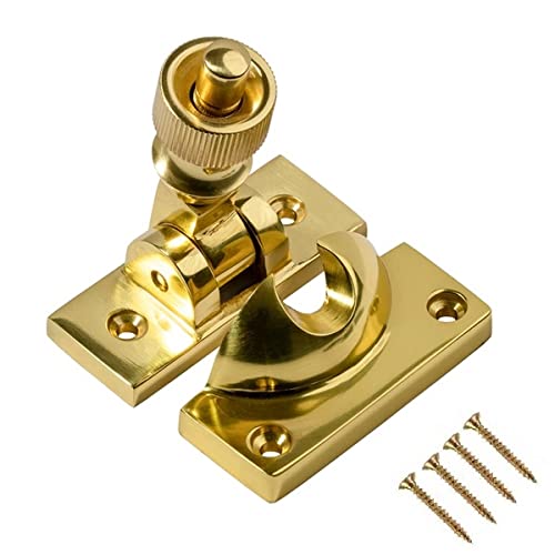 TERF® Traditional Vintage Polished Brass Sash Window Lock Fastener Brighton Pattern With Fixing Screws For Wood Aluminium UPVC Vinyl Frames - Pack of 1