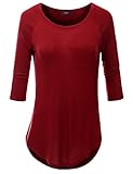 Doublju Women 3/4 Sleeve One Pocket Casual Round Loose Fit Top
