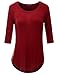 Doublju Women 3/4 Sleeve One Pocket Casual Round Loose Fit Top