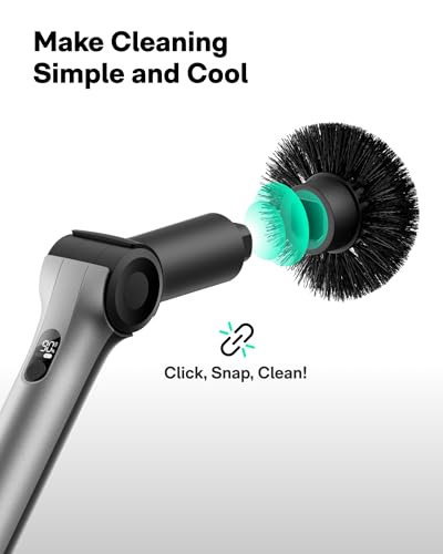 HOTO Flexi™ Cordless Electric Spin Scrubber, Adjustable Angle, Extendable Handle, Smart Display, IPX7 Waterproof, Powerful Cleaning Scrubber with 8 Replaceable Brush Heads, for Bathtub, Bathroom, Tile