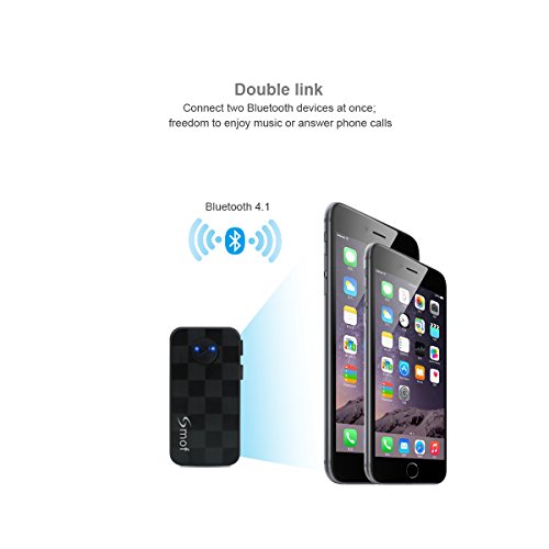 Smof Bluetooth 4.1 Receiver A2DP Multipoint Connection Wireless Audio Adapter/Bluetooth Hands-Free Car Kit with Built-in Mic&3.5mm Aux Port for Home Stereo Sound System