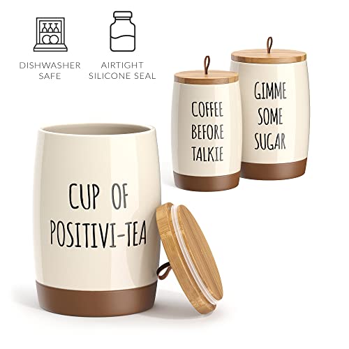 Barnyard Designs Kitchen Canister Set, Airtight Ceramic Canisters with Leather Lid Pull