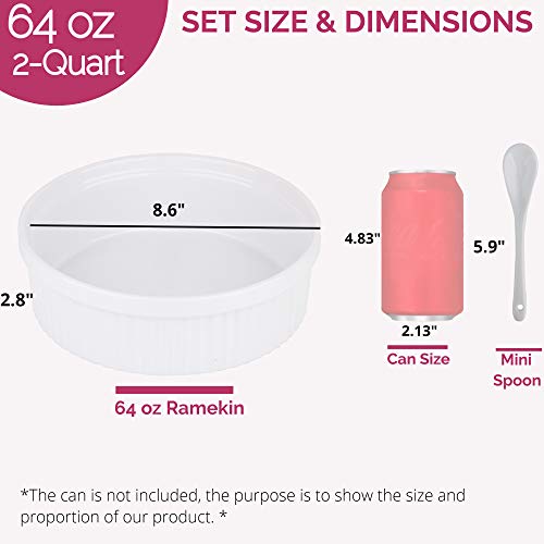 Souffle Dish Ramekins for Baking 64 Oz, 2 Quart Large Ceramic Oven
