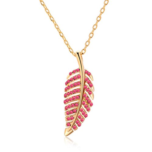 Gorgeous Jewelry Leaf Shape Gold Plated Nice Red Diamond Accented Charming Pendant Necklace