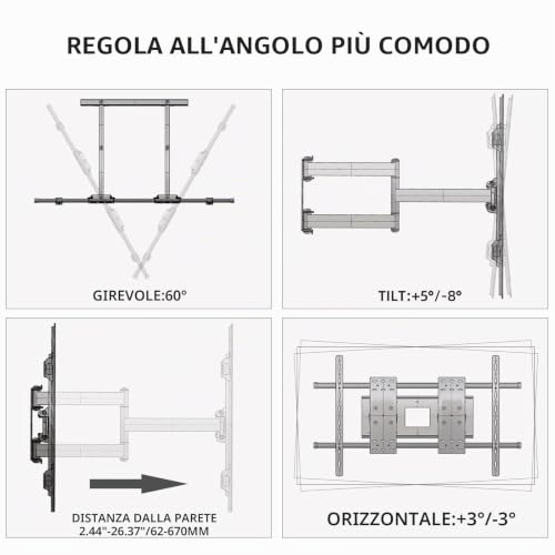 HILLPORT DY1000 Universal Swivel / Extendable TV Wall Mount for 75-120 Inches, Load 130 kg with VESA 1000 x 600 mm, Heavy Duty Mounting