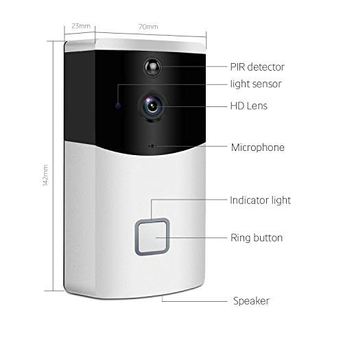Xelparuc Wi-Fi Enabled Wireless Video Doorbell with HD 720P Camera Image, Night Vision, Motion Detetion Compatible with iOS/Android Smartphone APP Control (Two Rechargeable Batteries, USB Cable, RECE