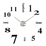 Soledi Modern DIY Large Number Wall Clock 3d Mirror Surface Wall Sticker Clock Art Decor Black