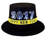 Black Happy New Years 2017 LED Light Up Top Hat