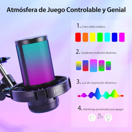 MAONO Microfono USB para Gamer, micrófono Condensador con cancelación de Ruido, Silencio, Ganancia, monitoreo, Brazo para Streaming, Podcast, Youtube, PC, computadora, PS4,PS5, Mac, GamerWave, DGM20S