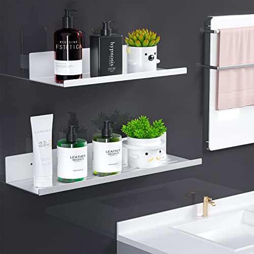 Bestdon No Drilling Self Adhesive Shower Shelf - Set of 2 Aluminum Bathroom Shelves Wall Shower Basket for Accessories, Silver
