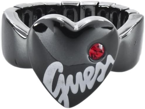 Guess Jewels Rg-Simple Logo Heart & Accent Stone Stretch Ring - Small (Gunmetal) Women's Ring-UBR81013-S
