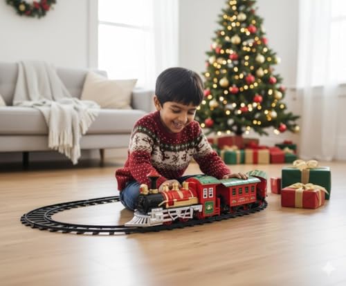 Storio Christmas Toy Train Set for Kids with Real Smoke, Light & Music, Battery Operated Electric Railway Track Set, Musical Toy Train for Boys Girls, DIY Track Building Educational Gift Toy 3+ Years 3
