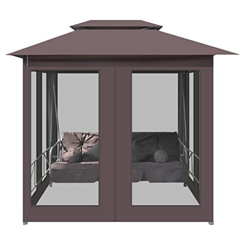 AyaMastro 86.6" L Coffee Outdoor Sun Shade Gazebo Swing Chair Canopy Patio Bed Bench w/Curtain & Pillow with Ebook
