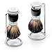 Shaving Brush Set - Professional Shaving Brush with 100% Pure Badger Bristles -Black Resin Handle - Solid Chrome Shaving Brush Stand for Wet Shave