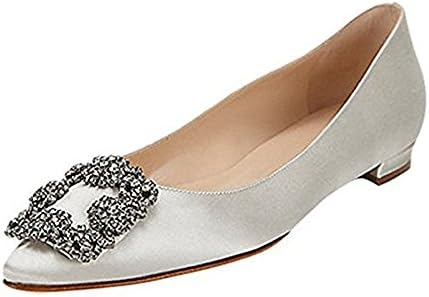 Caitlin Pan Womens Classic High Heels Satin Pointed Toe Diamonds Stiletto Slip on Dress Pumps Court Shoes