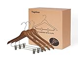 Topline Classic Wood Shirt Hangers with Clips - Walnut Finish (10-Pack)
