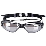 Swim Goggle, Rosa Schleife Large Swimming Goggles with Siamese Ear Plugs Anti-Fog and UV Protection Clear Lens for Adult Men Women Indoor Outdoor Ocean Swimming Goggles(Gray)