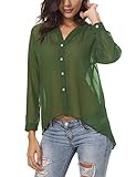 Hotiary Women's See Through Sheer Chiffon T-Shirt 3/4 Long Sleeve Vneck Casual Plain Button-Down up Blouse Work Top Summer