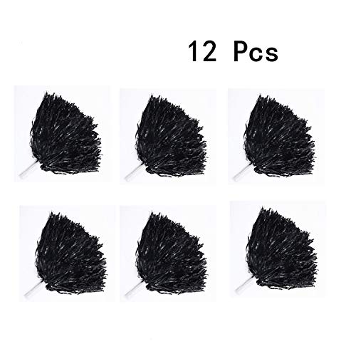 Vumdua 12 Pcs Cheerleading Pom Poms, Plastic Cheerleader Pompoms for Sports, Dance, Party, Team Spirit Cheering (Black)