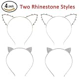 Cat Ears Headband Rhinestone Cat Headbands Crystal Hair Hoop Women Girls Kids Party Decoration Headdress Cosplay Costume Headwear Halloween Makeup Handmade Headpiece Hair Band Hair Accessories 4 Pack