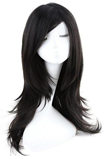 Atozwig long black cosplay wigs straight with side bang…