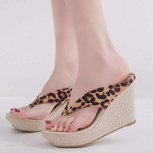 New in Respctful✿ Women's Flip Flop Wedge Sandal Boho Espadrille Flip Flop for Casual Non Slip Outdoor Brown