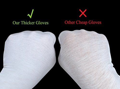 Amariver 12 Pairs White Cotton Gloves, 8.6'' Large Size Thicker and Resuable Soft Works Glove for Coin Jewelry Silver Inspection - Thumbnail 4