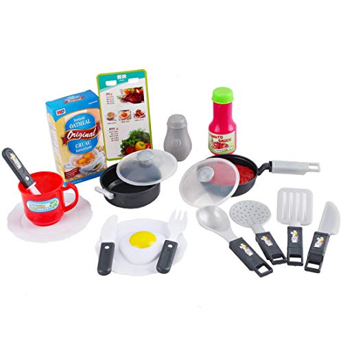 deAO Mein kleiner miniatur Koch- Spielset, Rollenspiel mit Licht und Ton, Wassereffekten und Zubehör (Rot) – Bild 6