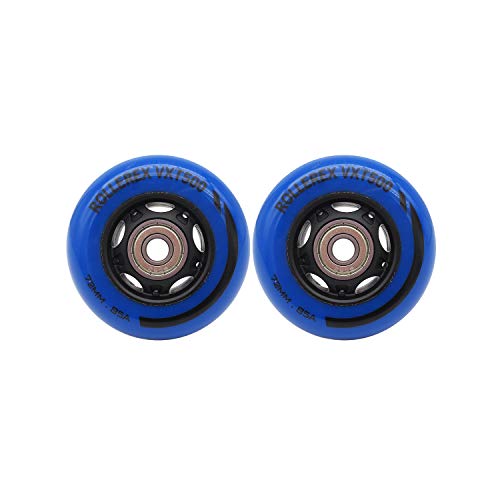 Rollerex Inline Skate/Rollerblade Wheels VXT500 80mm (8-Pack or 2-Pack or 2 Wheels w/Bearings, Spacers and Washers) (72mm Deep Sea Blue (2 Wheels w/Bearings, spacers and washers))
